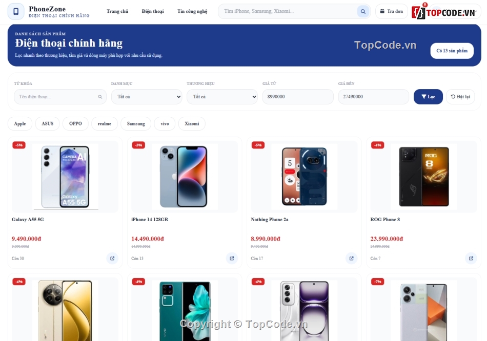 đồ án php,php mysql,Web điện thoại